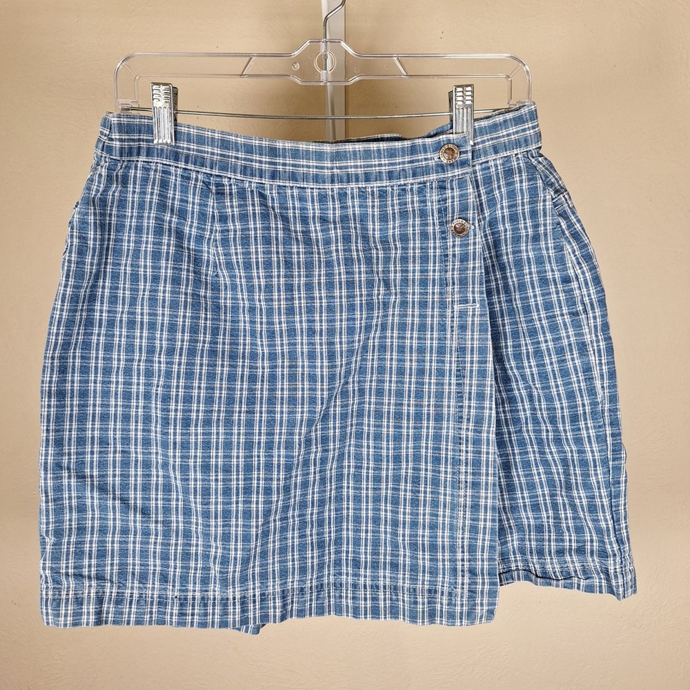 Faded Glory Vintage 90s Plaid Wrap Mini Skort Skirt Juniors Academia 13/14